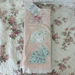 Shabby chic kitchen towels bunny floral pink farmhouse cottagecore bunny NWT